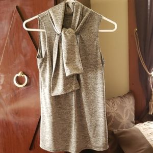 Sexy Stylish grey black blouse with attached tie